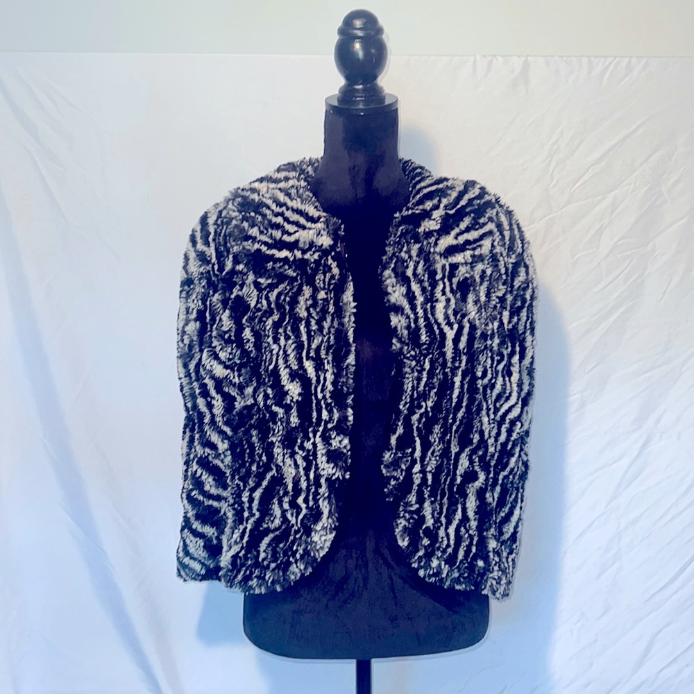Black and white faux fur cape